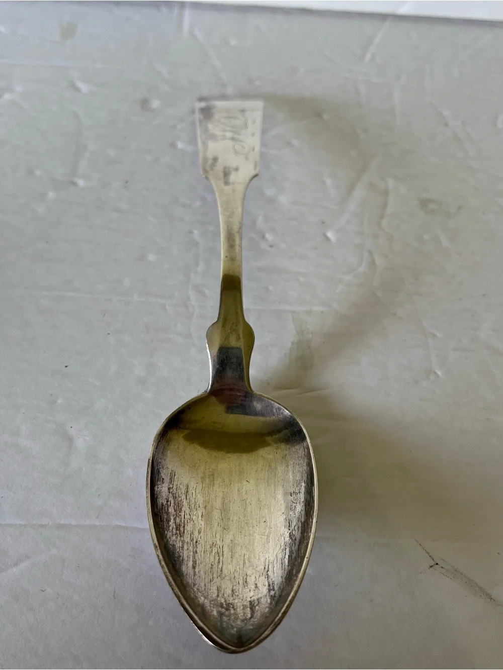 Antique E & D Kinsey Coin Silver Fiddle Back Serving Spoon 8.75